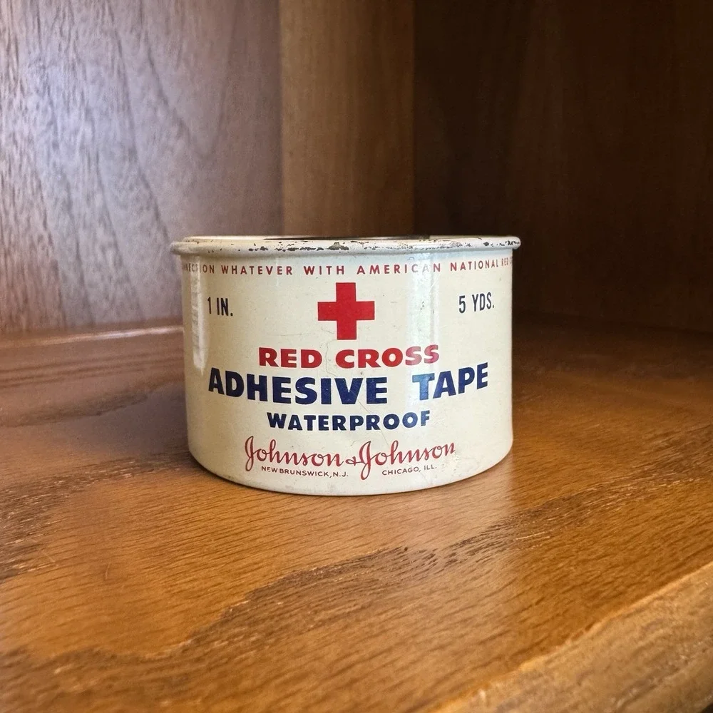 Vintage Johnson & Johnson Band Aid Plastic Bandages & Adhesive Tape Metal Tins